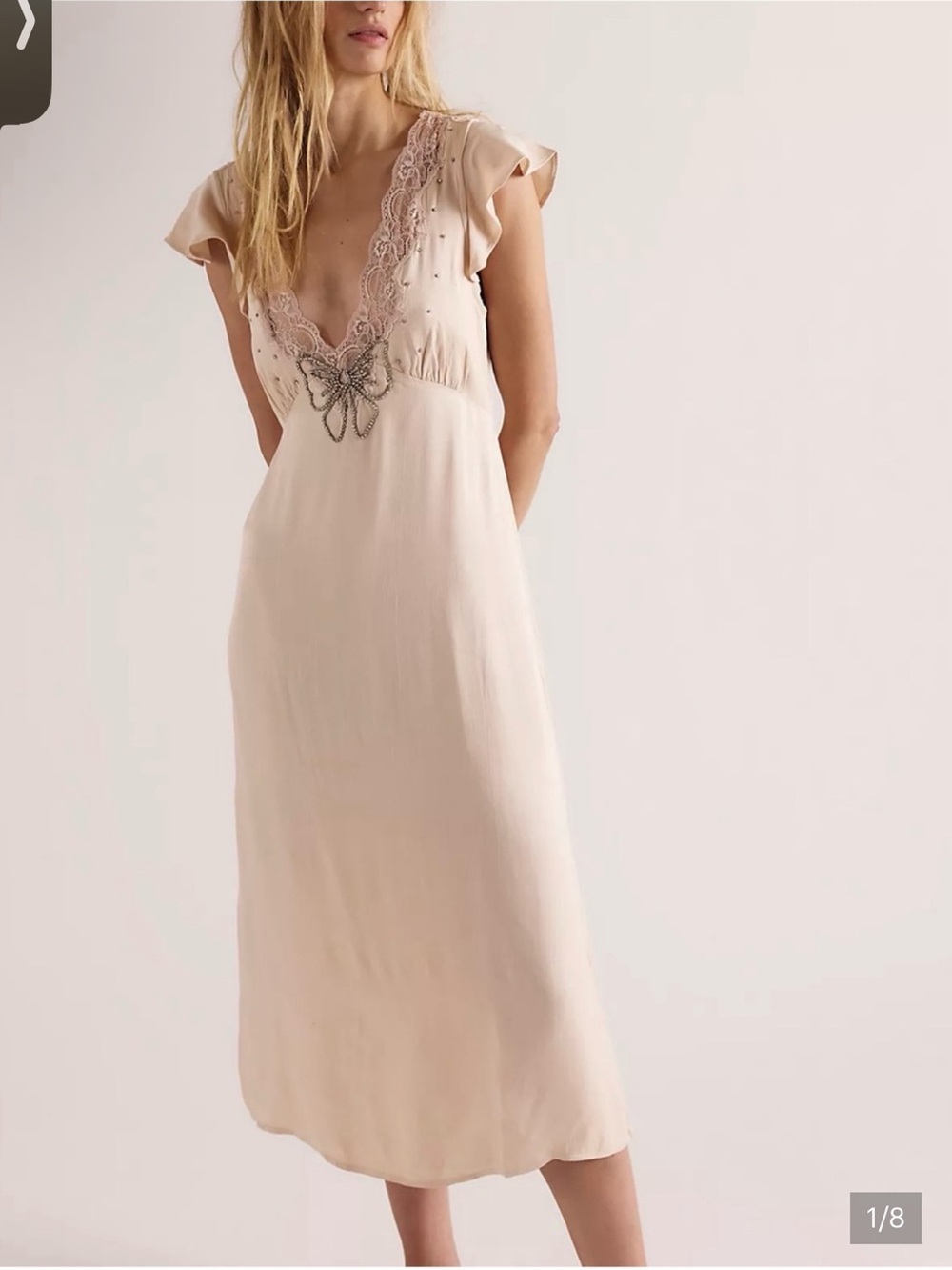 NWT Free People Tied with Joy Lace Satin Bling Bow Dress Baby Pink! Small!